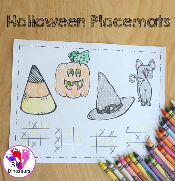 Free Halloween Placemat Printables - 4 fun placemats with different levels of fun for kids to do on Halloween - 3Dinosaurs.com