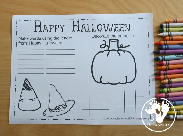 Free Halloween Placemat Printables - 4 fun placemats with different levels of fun for kids to do on Halloween - 3Dinosaurs.com