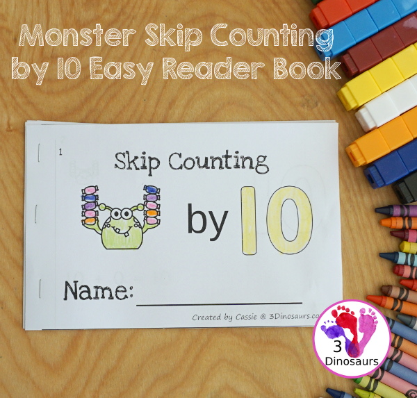 FREE Monsters Skip Counting by 10 Easy Reader Book - a simple easy reader book that helps with skip counting by 10s with fun monster and candy - 3Dinosaurs.com