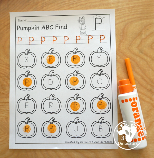 No-Prep Pumpkin ABC Find - two options with uppercase and lowercase letters with 52 pages of printables. - 3Dinosaurs.com