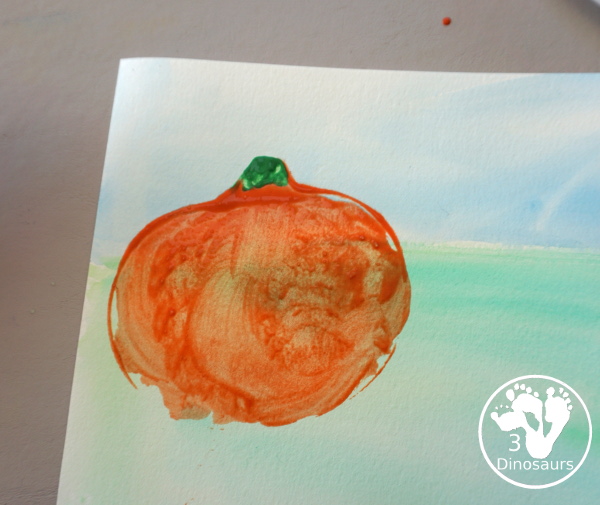 Pumpkin Patch Watercolor and Paint for Kids - is a great mix art project for kids to paint with cookie cutters - 3Dinosaurs.com