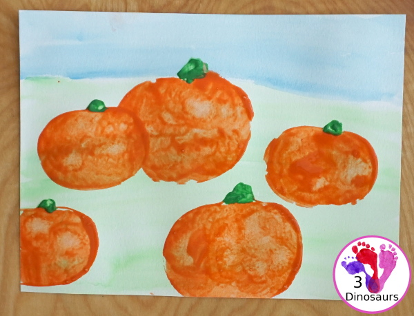 Pumpkin Patch Watercolor and Paint for Kids - is a great mix art project for kids to paint with cookie cutters - 3Dinosaurs.com