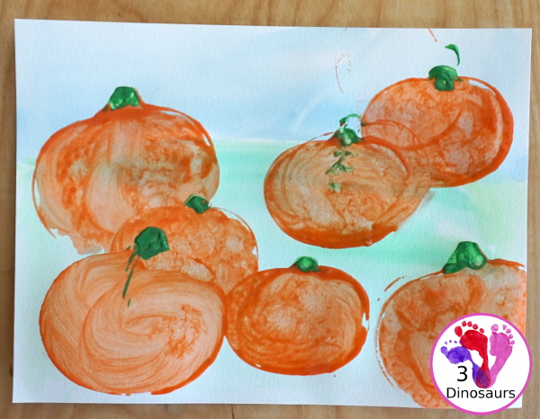 Pumpkin Patch Watercolor and Paint for Kids - is a great mix art project for kids to paint with cookie cutters - 3Dinosaurs.com