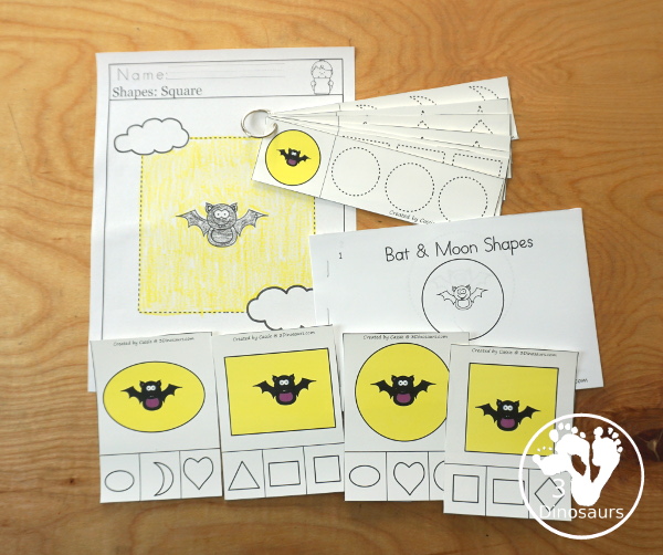 Free Bat & Moon Activity Pack - Shapes: With 9 shapes for kids to learn about with an easy reader book, clip cards, tracing strips and no-prep printables - 3Dinosaurs.com