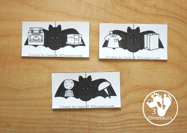 Free Bat Themed Rhyming Matching: CVC, CVCC, & CVCe with 9 matching rhyming cards for CVC word family words, CVCC word family words and CVCe word family words with a matching recording sheet - 3Dinosaurs.com