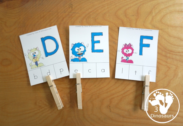 Free Monster ABC Clip Cards - with matching uppercase letter with lowercase letter in a fun letter monster activity for kids - 3Dinosaurs.com