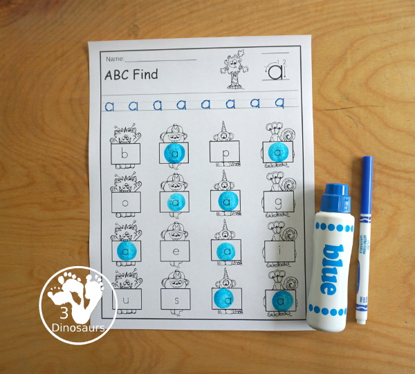 Monster ABC Letter find printable with 52 pgaes of printable that work on uppercase letter or lowercase letter for all 26 letters of the alphabet - 3Dinosaurs.com