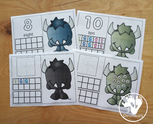 Monster Count Mats from 1 to 20 with four different counting mats to use with kids - 3Dinosaurs.com