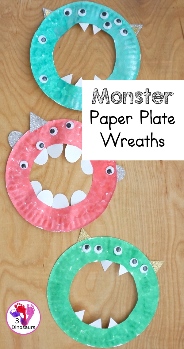 Monster Paper Plate Wreath - Easy to make paper plate monster wreath a great craft for Halloween or any monster theme - 3Dinosaurs.com