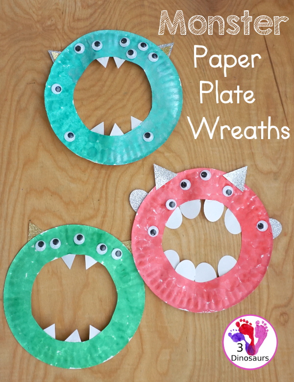 Monster Paper Plate Wreath - Easy to make paper plate monster wreath a great craft for Halloween or any monster theme - 3Dinosaurs.com