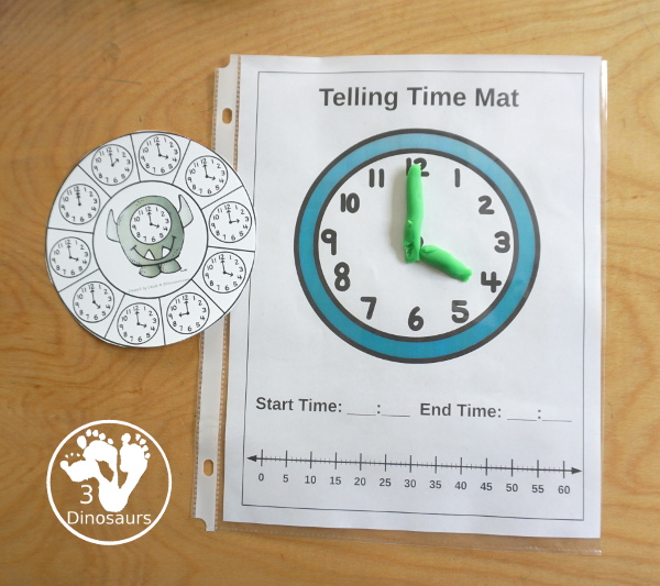 Free Monster Telling Time Clip Cards – 3 Dinosaurs