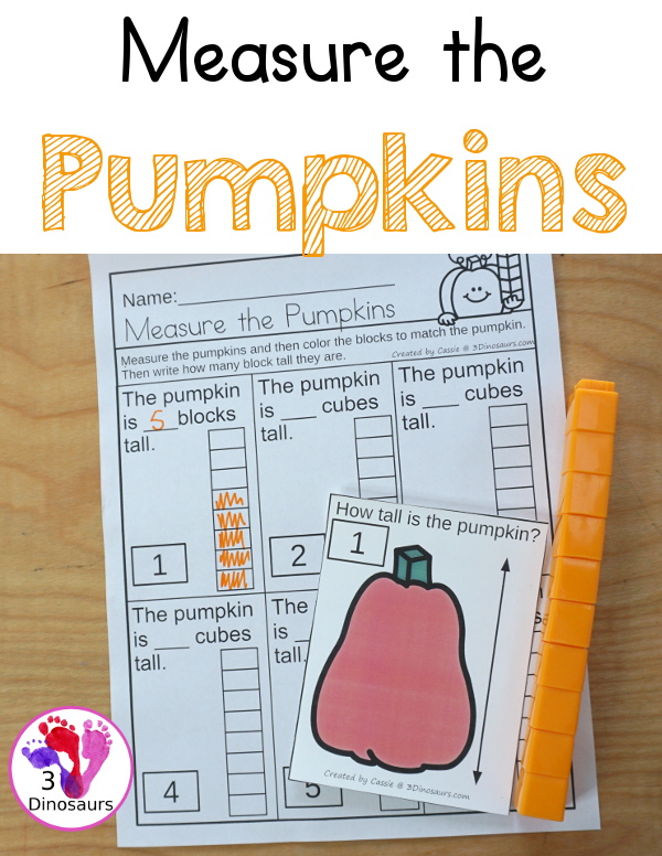 Free Measure the Pumpkin Printable - with 6 fun pumpkins to measure and recording sheet - 3Dinosaurs.com