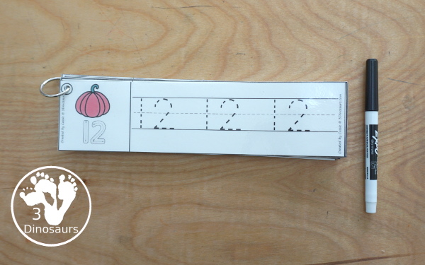 Free Pumpkin Number Tracing Strips - with numbers 1 to 20 with tracing the number and an example of how to write the number - 3Dinosaurs.com