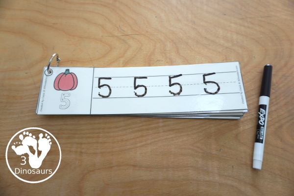 Free Pumpkin Number Tracing Strips - with numbers 1 to 20 with tracing the number and an example of how to write the number - 3Dinosaurs.com