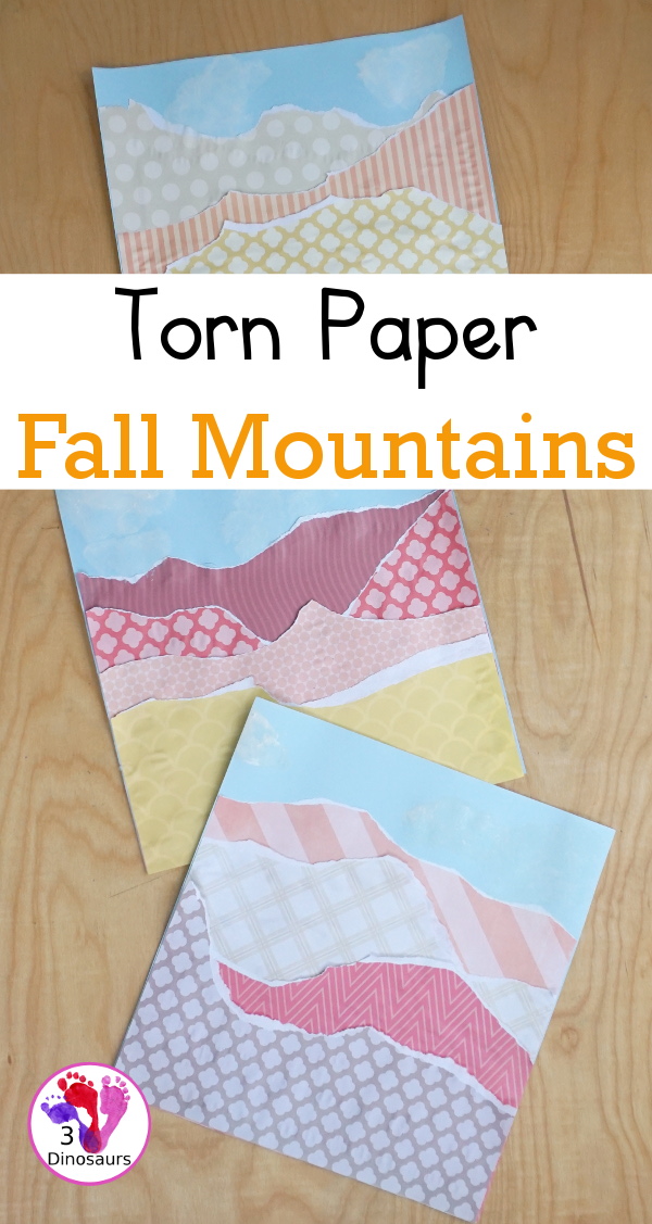 Torn Paper Fall Mountains - An easy fall craft that kids can make and be creative with using scrapbook paper. - 3Dinosaurs.com