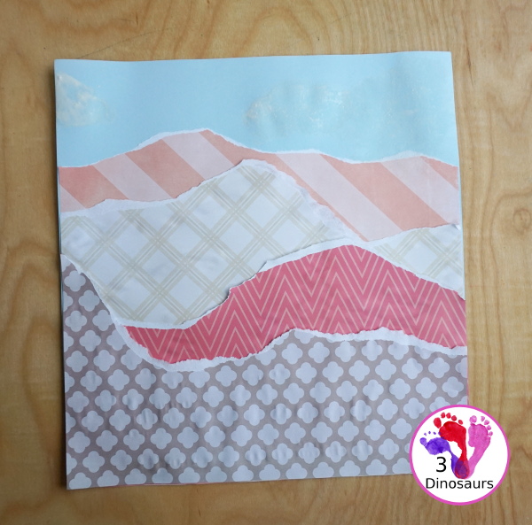 Torn Paper Fall Mountains - An easy fall craft that kids can make and be creative with using scrapbook paper. - 3Dinosaurs.com