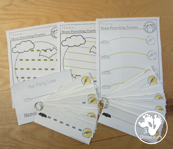 Bat Activity Pack: Prewriting, Shapes, ABCs & Numbers - with a mix of easy reader books, clip cards, no-prep worksheets and tracing strips all with the bat and spider theme - 3Dinosaurs.com
