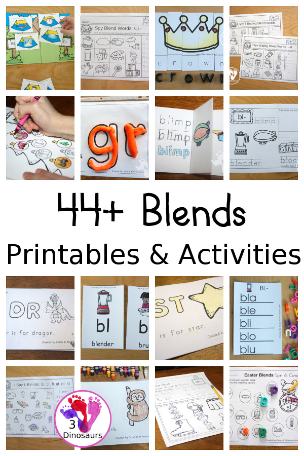 Blends Printables on 3 Dinosaurs