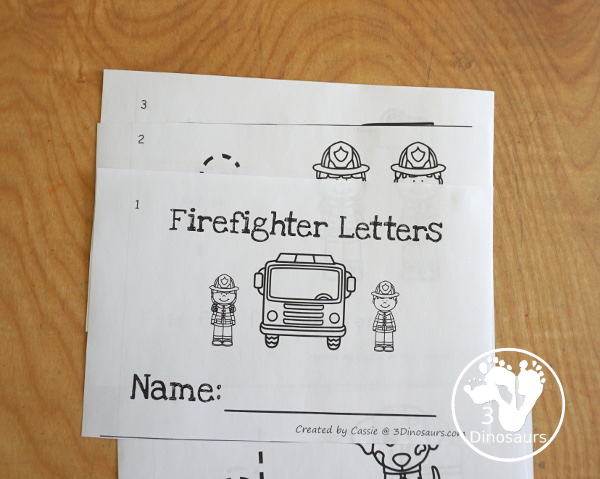 Free Firefighter ABC Easy Reader Book - with tracing lowercase letters and  7 firefighter themes in the book for kids to use in kindergarten and prek and how to make the book  - 3Dinosaurs.com