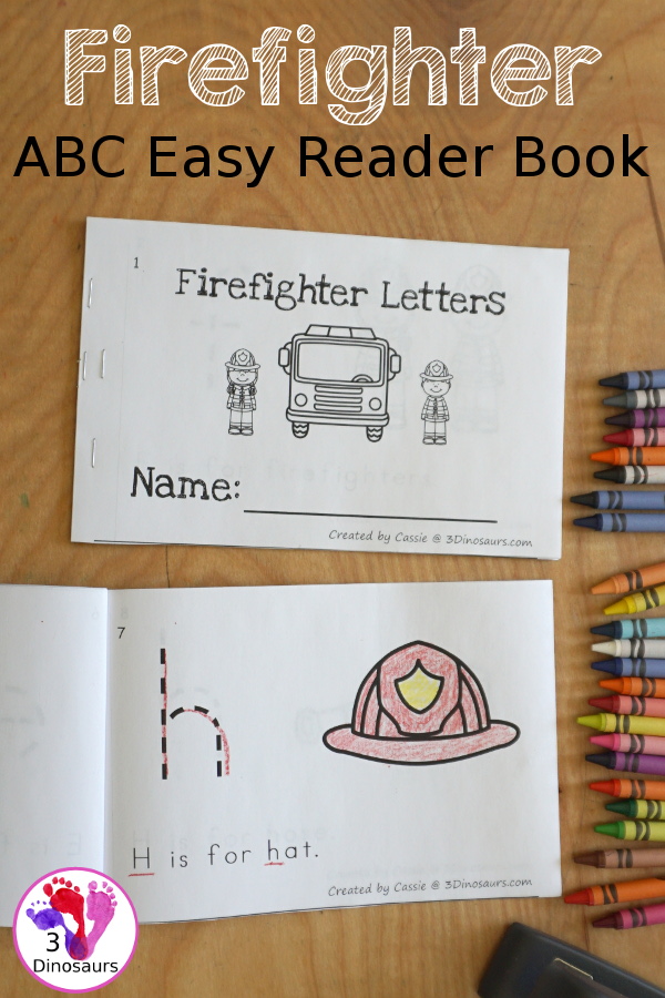 Free Firefighter ABC Easy Reader Book - with tracing lowercase letters and  7 firefighter themes in the book for kids to use in kindergarten and prek  - 3Dinosaurs.com