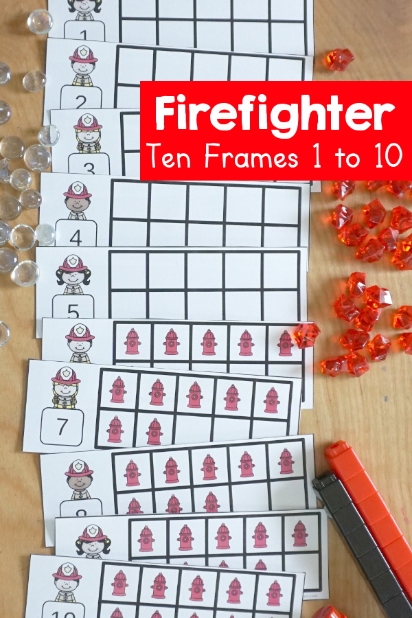 Free Firefighter Ten Frames Numbers 1 to 10 - with two sets of ten frames to work on counting from 1 to 10 with filled in ten frames to match the numbers and blank ten frames - 3Dinosaurs.com