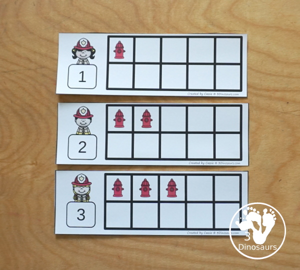 Free Firefighter Ten Frames Numbers 1 to 10 - with two sets of ten frames to work on counting from 1 to 10 with filled in ten frames to match the numbers and blank ten frames - 3Dinosaurs.com