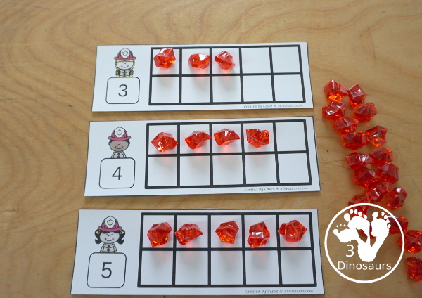 Free Firefighter Ten Frames Numbers 1 to 10 - with two sets of ten frames to work on counting from 1 to 10 with filled in ten frames to match the numbers and blank ten frames - 3Dinosaurs.com