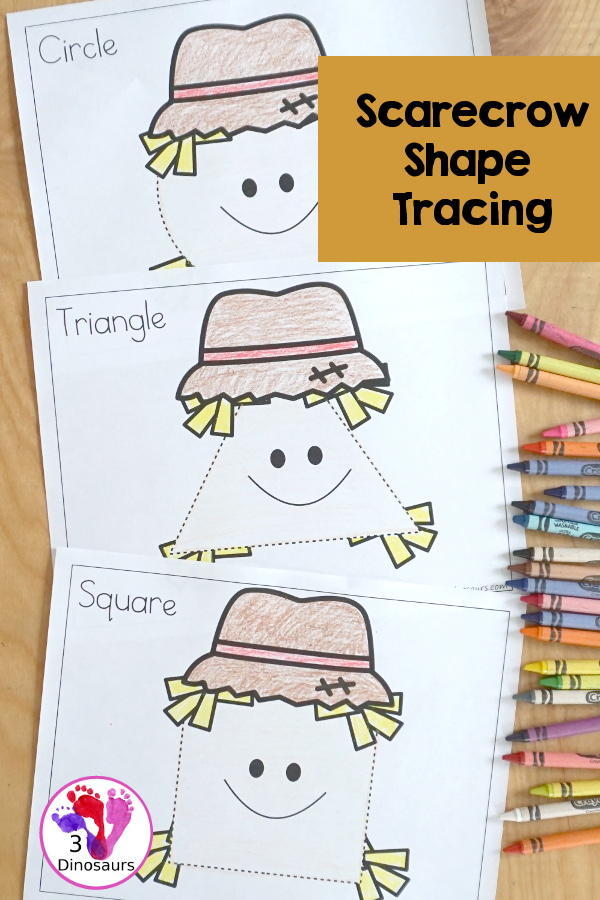 Free Scarecrow Shape Tracing Printable with 9 shapes to trace with a fun scarecrow face theme - 3Dinosaurs.com