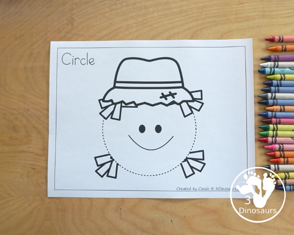 Free Scarecrow Shape Tracing Printable with 9 shapes to trace with a fun scarecrow face theme - 3Dinosaurs.com