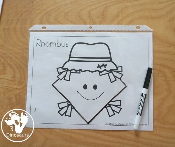 Free Scarecrow Shape Tracing Printable with 9 shapes to trace with a fun scarecrow face theme - 3Dinosaurs.com