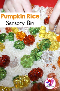 Pumpkin Sensory Bin with Rice