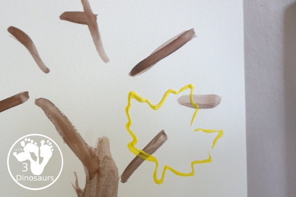 Fall Tree Painting with Leaf Cookie Cutters - stamp cookie cutter on paper to make the leaves - 3Dinosaurs.com