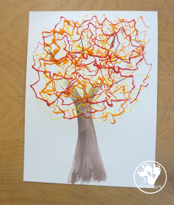 Fall Tree Painting with Leaf Cookie Cutters - a fun paint the tree and then use cookie cutters to stamp and make the leaves on the tree- 3Dinosaurs.com