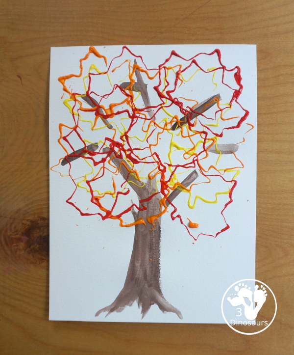 Fall Tree Painting with Leaf Cookie Cutters - a fun paint the tree and then use cookie cutters to stamp and make the leaves on the tree- 3Dinosaurs.com