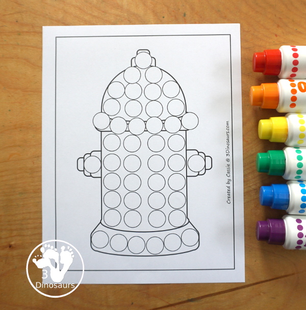 Free Fire Hydrant Fine Motor Mats - you have two templates, one tracing page and one dot marker page. These are great for fire safety week or a community help theme for firefighters. - 3Dinosaurs.com