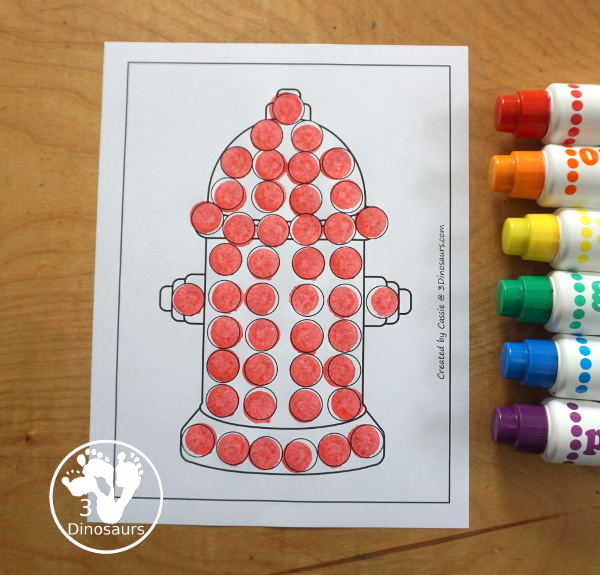 Free Fire Hydrant Fine Motor Mats - you have two templates, one tracing page and one dot marker page. These are great for fire safety week or a community help theme for firefighters. - 3Dinosaurs.com