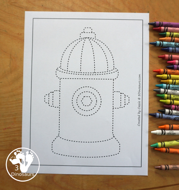 Free Fire Hydrant Fine Motor Mats - you have two templates, one tracing page and one dot marker page. These are great for fire safety week or a community help theme for firefighters. - 3Dinosaurs.com