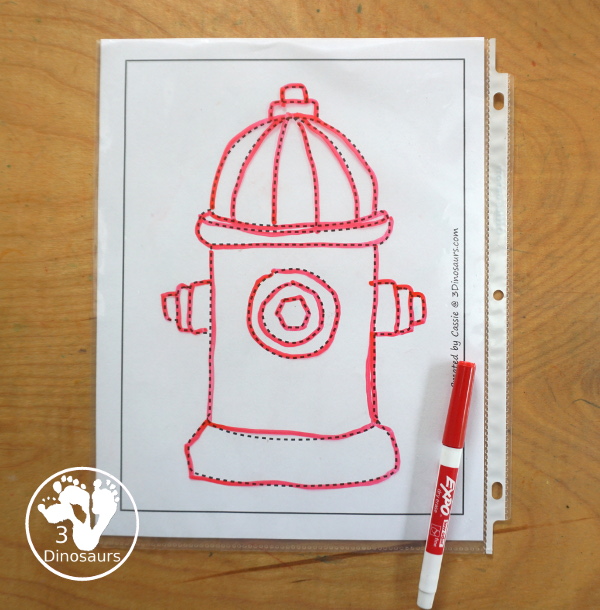 Free Fire Hydrant Fine Motor Mats - you have two templates, one tracing page and one dot marker page. These are great for fire safety week or a community help theme for firefighters. - 3Dinosaurs.com