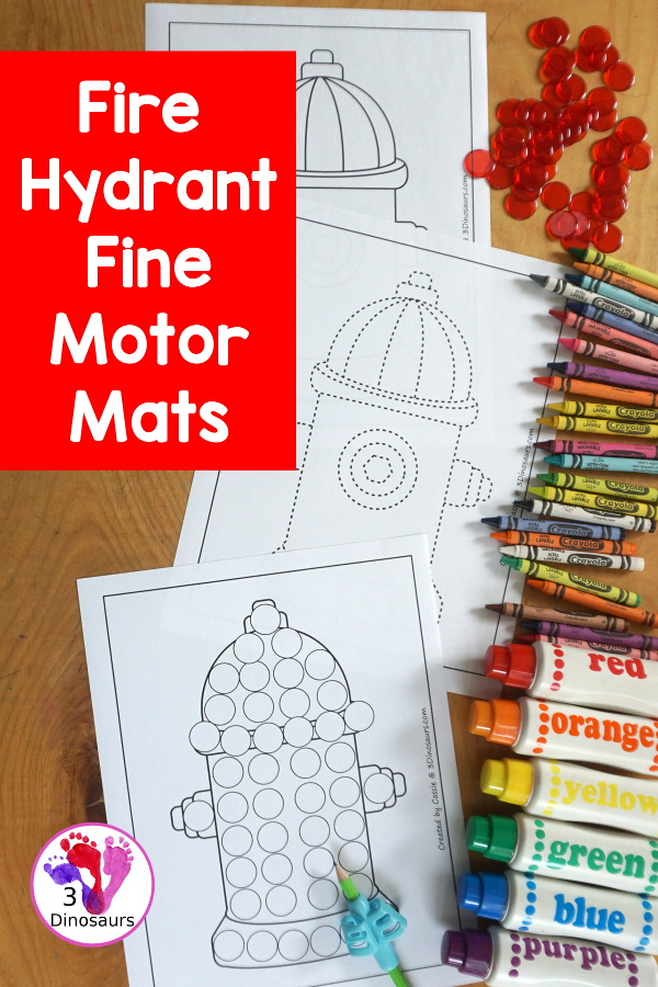 Free Fire Hydrant Fine Motor Mats - you have two templates, one tracing page and one dot marker page. These are great for fire safety week or a community help theme for firefighters. - 3Dinosaurs.com