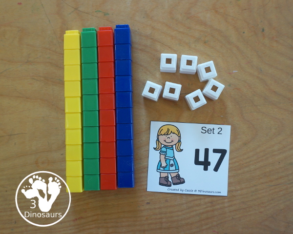 Free Goldilocks & Three Bears Ten & Ones Printable - two sets of cards with two digit numbers on them with a matching worksheet for each cards set to color the numbers. - 3Dinosaurs.com