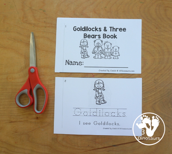 Free Goldilocks & The Three Bears Easy Reader Book with Tracing has a fun 8 page book with different words from the story for kids to trace the word and then read the sentence for the word. A super simple easy reader book for kids. - 3Dinosaurs.com