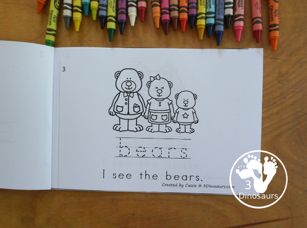 Free Goldilocks & The Three Bears Easy Reader Book with Tracing has a fun 8 page book with different words from the story for kids to trace the word and then read the sentence for the word. A super simple easy reader book for kids. - 3Dinosaurs.com