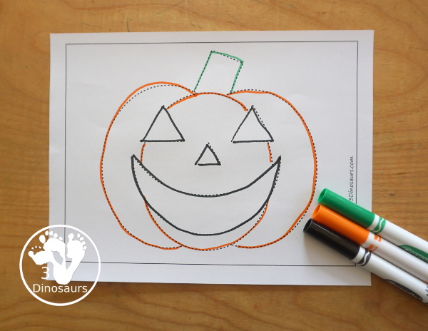 Free Jack-O-Lantern Fine Motor Mats - you have three jack-o-lantern templates, three jack-o-lantern tracing printables and one jack-o-lantern q-tip fine motor mat. A fun fine motor set for Halloween - 3Dinosaurs.com