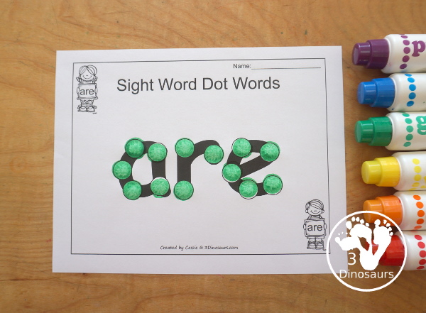 Free Romping & Roaring Primer Sight Words: All, Am, Are, At - you have 6 pages for each sight word that work on learning the sight word in different ways with reading, writing, and finding. 3Dinosaurs.com