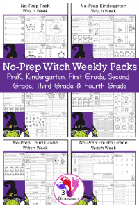 No-Prep Witch Weekly Packs – Prek to Fourth Grade