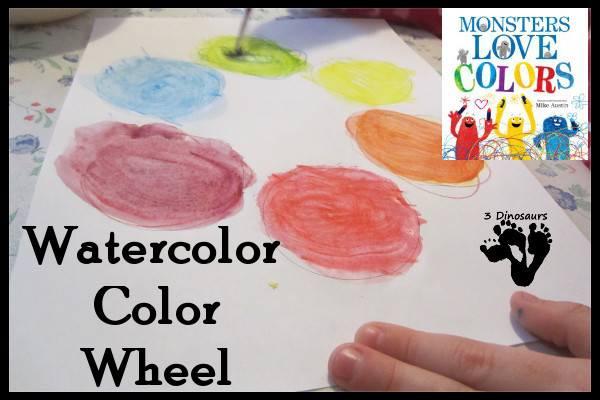 Watercolor Color Wheel - a fun monster book and color mixing for kids to do- 3Dinosaurs.com