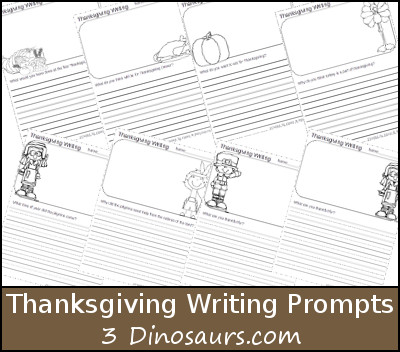 Free Thanksgiving Writing Prompts Printable - 3Dinosaurs.com