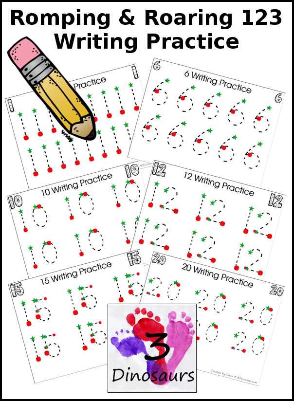 Romping & Roaring 123 Writing Practice - 3Dinosaurs.com