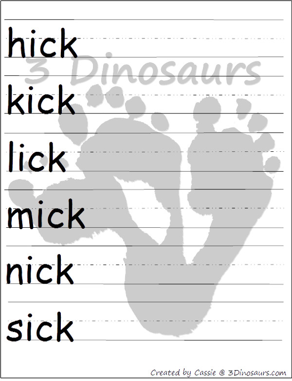 Free CVCC Word Family Cards & Writing - ACK, ECK, ICK, OCK, UCK - 3Dinosaurs.com