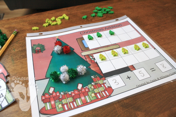 Free Hands-On Christmas Themed Addition & Subtraction Mats - 10 frames and adding from 1 to 20 - 3Dinosaurs.com